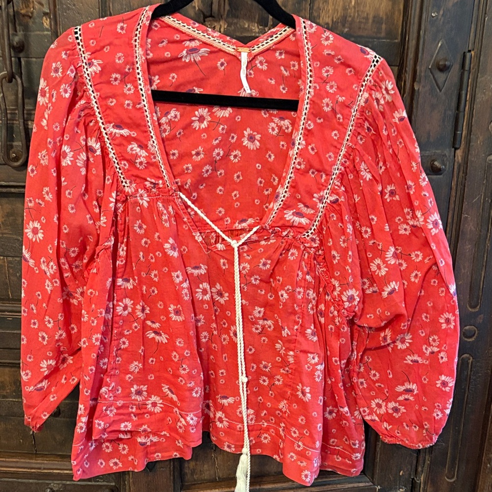 Free People Red Floral Blouse